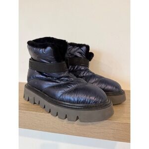 Elena Iachi Metallic Navy Blue Quilted Puffer Winter Boots Made in Italy Size 38